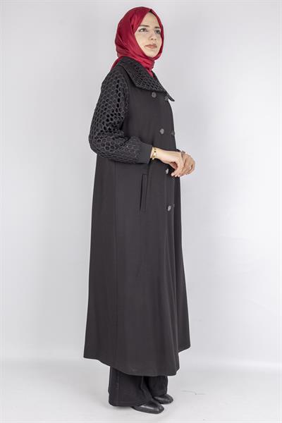 Orhan Store Kolları File Detaylı Tesettür Kap Siyah OTW1592