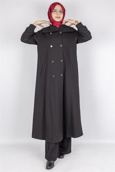 Orhan Store Kolları File Detaylı Tesettür Kap Siyah OTW1592