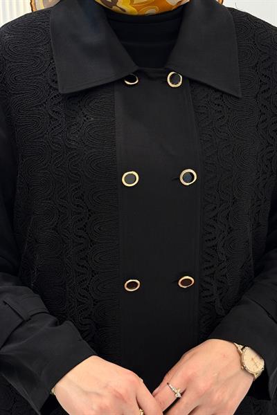 Orhan Store Küpür Detaylı Uzun Tesettür Kap Siyah OTW1655