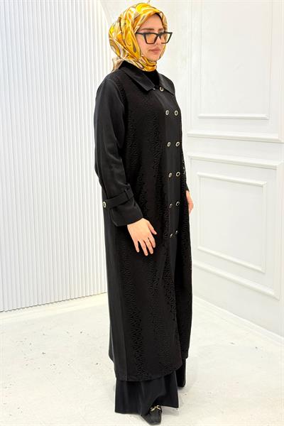 Orhan Store Küpür Detaylı Uzun Tesettür Kap Siyah OTW1655