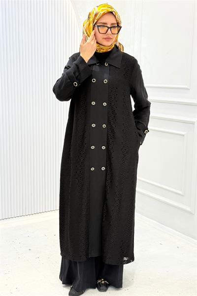 Orhan Store Küpür Detaylı Uzun Tesettür Kap Siyah OTW1655