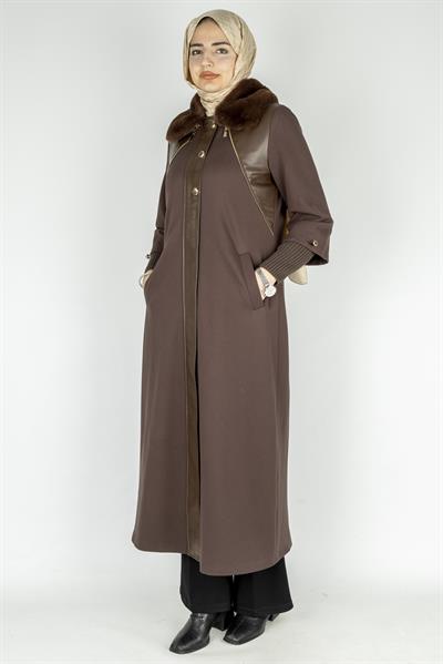 Orhan Store Kürk Yakalı Deri Detay Kap Kahve OTW1597