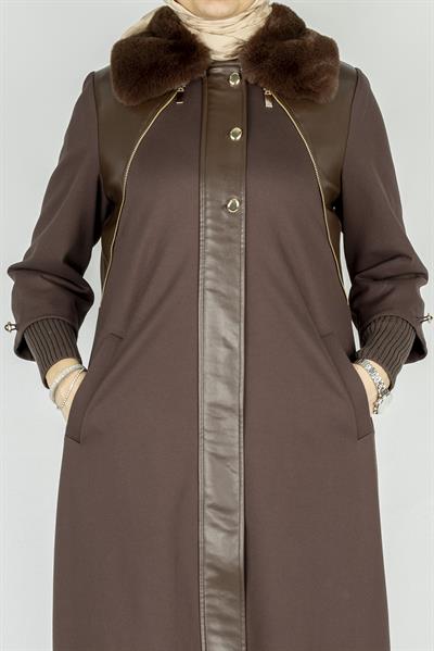 Orhan Store Kürk Yakalı Deri Detay Kap Kahve OTW1597