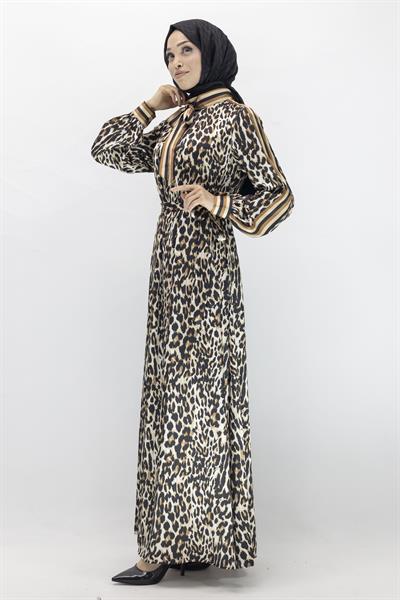 Orhan Store Leopar Desenli Elbise Kahve OTW1543