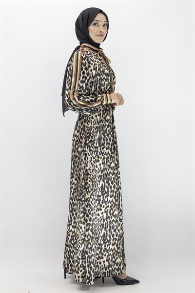 Orhan Store Leopar Desenli Elbise Kahve OTW1543