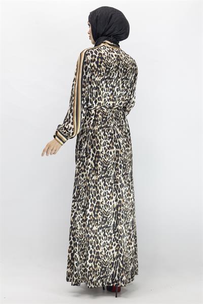 Orhan Store Leopar Desenli Elbise Kahve OTW1543