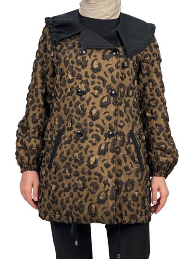 Orhan Store Leopar Detaylı Ceket Siyah-Bej OTW1130