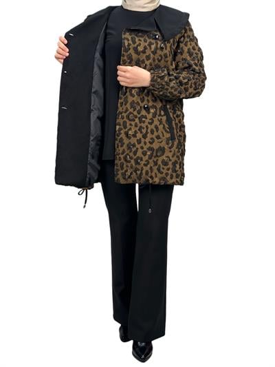 Orhan Store Leopar Detaylı Ceket Siyah-Bej OTW1130