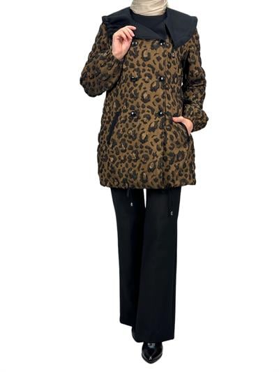 Orhan Store Leopar Detaylı Ceket Siyah-Bej OTW1130