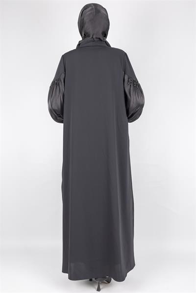 Orhan Store Omuz Detaylı Şifon Kollu Abaya Takım Siyah OTW2593