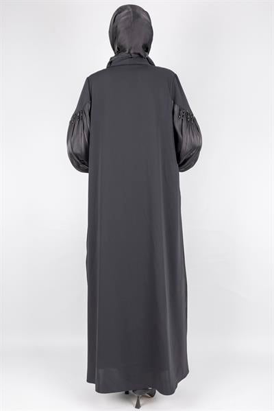 Orhan Store Omuz Detaylı Şifon Kollu Abaya Takım Siyah OTW2593