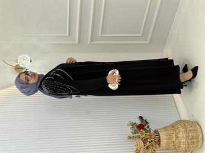 Orhan Store Omuz Taş İşlemeli Abaya Takım Siyah OTW2596