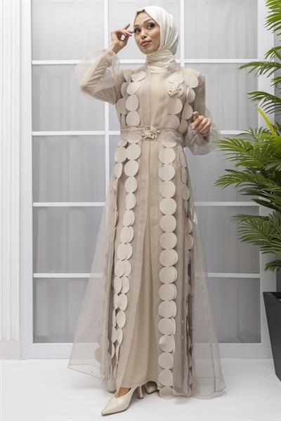 Orhan Store Organze Abayalı Takım Bej OTW1871