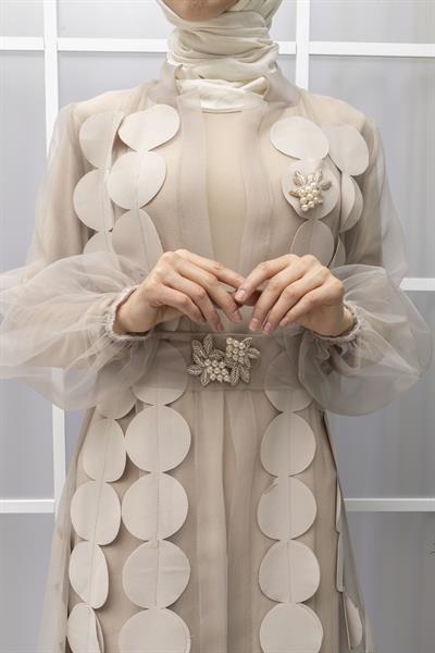 Orhan Store Organze Abayalı Takım Bej OTW1871