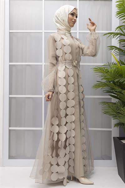 Orhan Store Organze Abayalı Takım Bej OTW1871