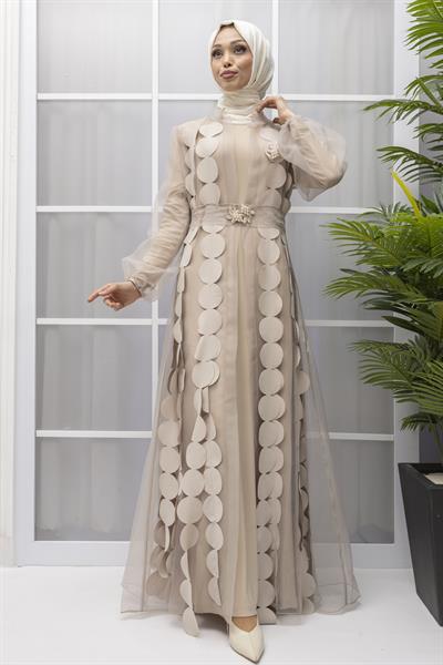 Orhan Store Organze Abayalı Takım Bej OTW1871