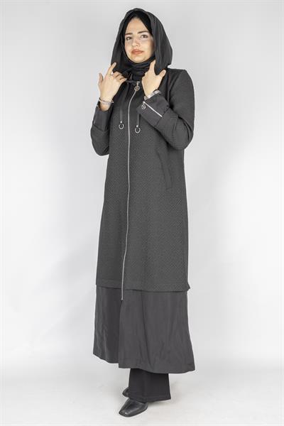 Orhan Store Paraşüt Kumaş Kapüşonlu Fermuarlı Kap Siyah OTW1633