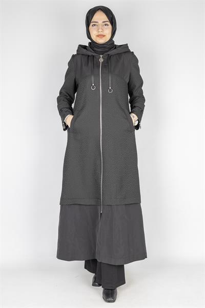 Orhan Store Paraşüt Kumaş Kapüşonlu Fermuarlı Kap Siyah OTW1633