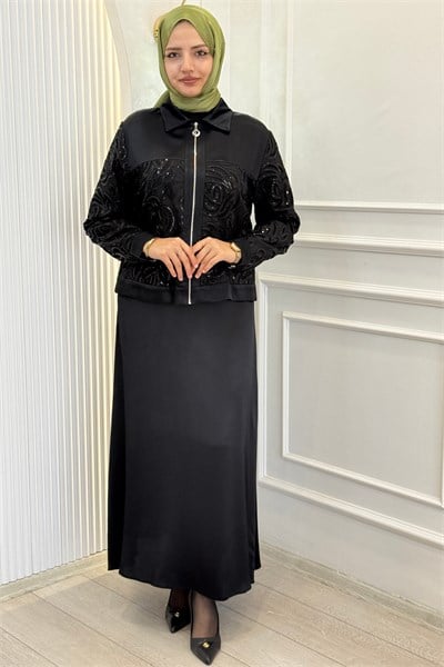 Orhan Store Payet Detaylı Ceketli Etek Takım Siyah OTW3042