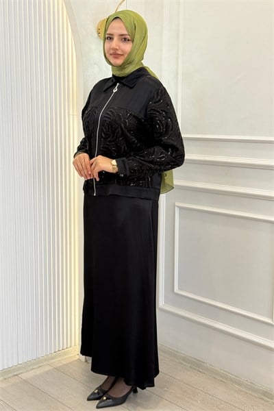 Orhan Store Payet Detaylı Ceketli Etek Takım Siyah OTW3042