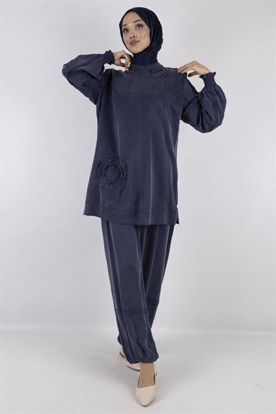 Orhan store Qupra Şalvar  Pantolonlu Takım Lacivert OTW2444