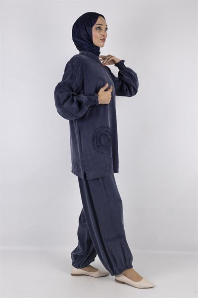 Orhan store Qupra Şalvar  Pantolonlu Takım Lacivert OTW2444