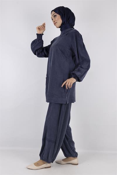 Orhan store Qupra Şalvar  Pantolonlu Takım Lacivert OTW2444