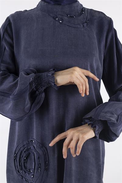 Orhan store Qupra Şalvar  Pantolonlu Takım Lacivert OTW2444