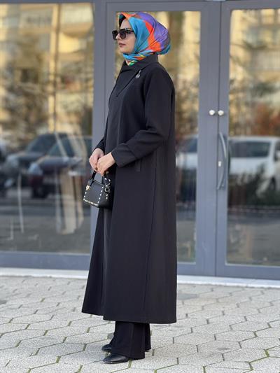 Orhan Store Şal Yaka Mevsimlik Uzun Kap Siyah OTW1584