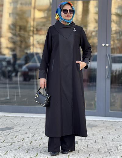 Orhan Store Şal Yaka Mevsimlik Uzun Kap Siyah OTW1584