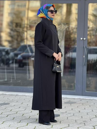 Orhan Store Şal Yaka Mevsimlik Uzun Kap Siyah OTW1584