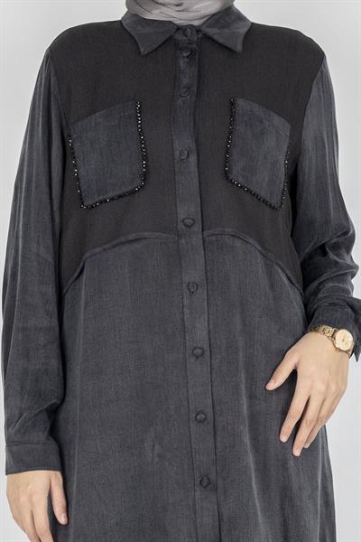 Orhan Store Şık İpek Qupra Pantolonlu Takım Siyah OTW2645