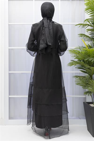 ORHAN STORE  ŞIK TÜL ABAYA TAKIM Siyah OTW1789