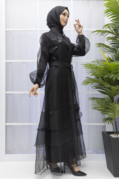 ORHAN STORE  ŞIK TÜL ABAYA TAKIM Siyah OTW1789