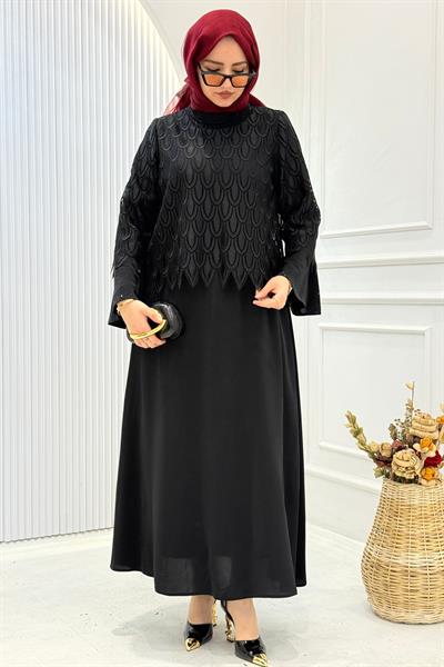 Orhan Store Siyah Küpürlü Tesettür Abiye Elbise Siyah OTW1814