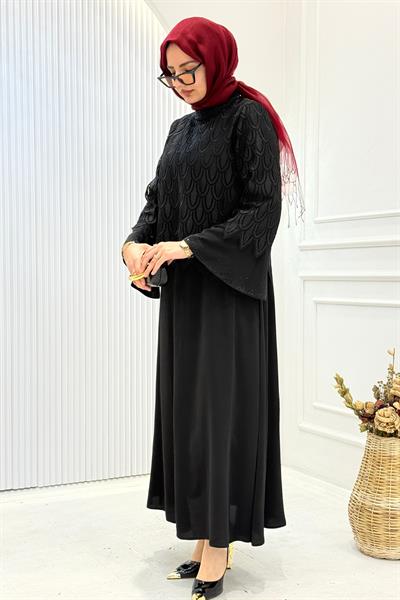 Orhan Store Siyah Küpürlü Tesettür Abiye Elbise Siyah OTW1814