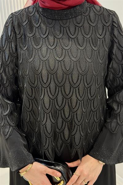 Orhan Store Siyah Küpürlü Tesettür Abiye Elbise Siyah OTW1814