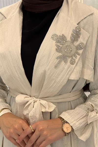 Orhan Store Taş Detaylı Kuşaklı Büyük Beden Tesettür Kap Terayağ OTW1646