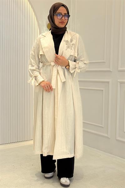 Orhan Store Taş Detaylı Kuşaklı Büyük Beden Tesettür Kap Terayağ OTW1646