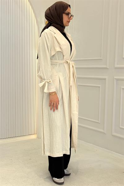 Orhan Store Taş Detaylı Kuşaklı Büyük Beden Tesettür Kap Terayağ OTW1646