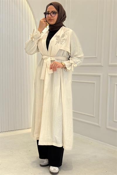 Orhan Store Taş Detaylı Kuşaklı Büyük Beden Tesettür Kap Terayağ OTW1646