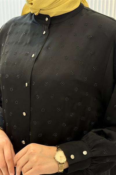 Orhan Store Taş İşlemeli Gömlek Pantolon Tesettür Takım Siyah OTW2910
