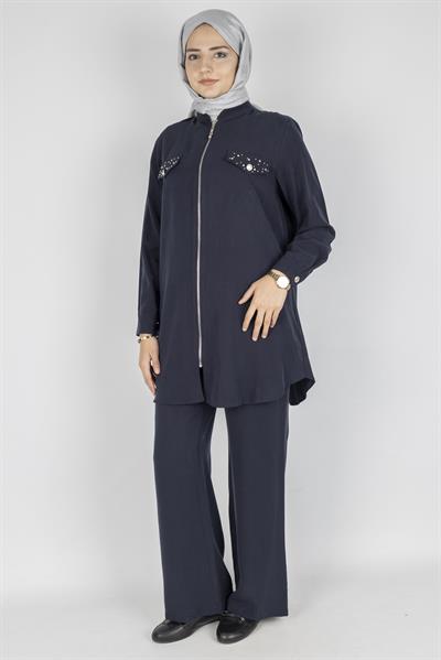 Orhan Store Taş Kapak Cepli Fermuarlı Takım Lacivert OTW2714