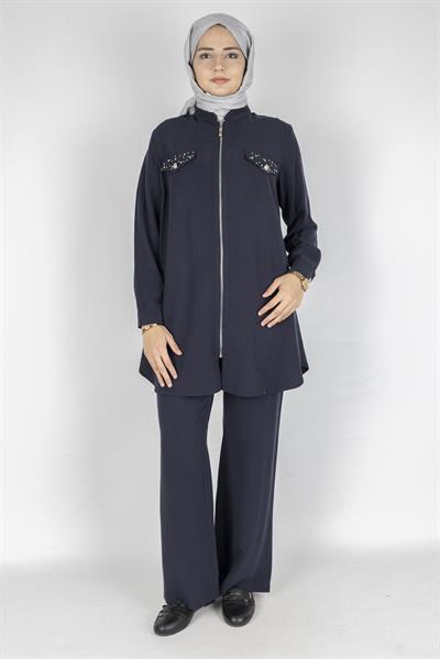 Orhan Store Taş Kapak Cepli Fermuarlı Takım Lacivert OTW2714