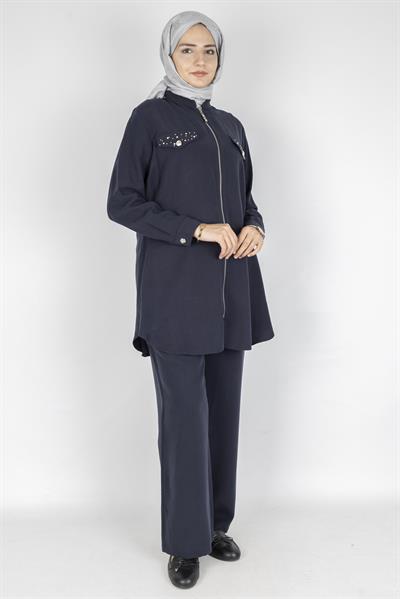 Orhan Store Taş Kapak Cepli Fermuarlı Takım Lacivert OTW2714