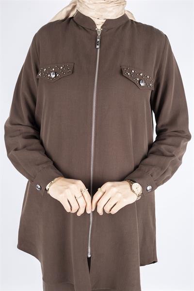 Orhan Store Taş Kapak Cepli Fermuarlı Takım Kahve OTW2714