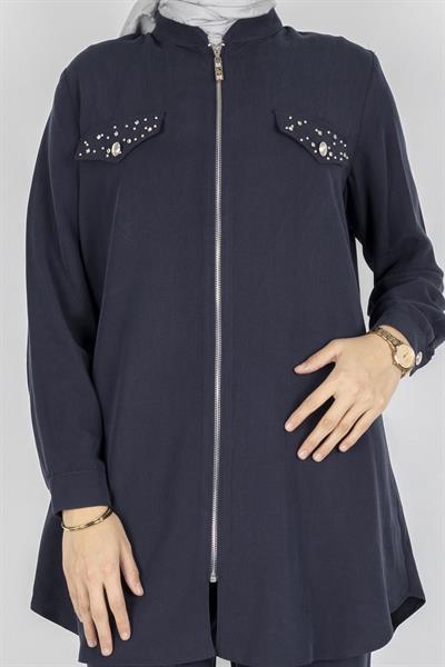 Orhan Store Taş Kapak Cepli Fermuarlı Takım Lacivert OTW2714