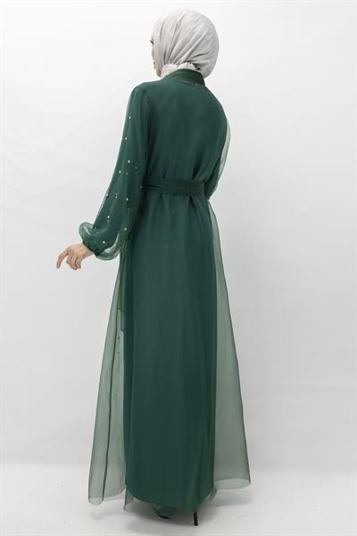 Orhan Store Taşlı Abaya Takım Zümrüt OTW2414