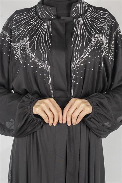 Orhan Store Taşlı Tül  Abayalı Takım Siyah OTW2074