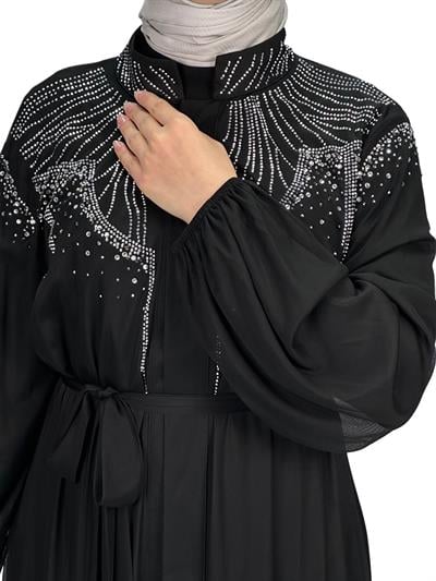 Orhan Store Taşlı Tül  Abayalı Takım Siyah OTW2074